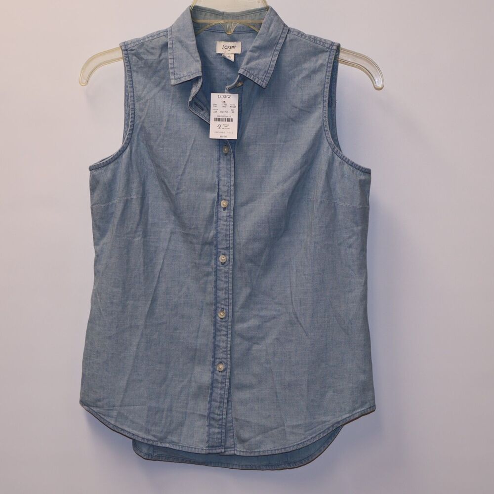 NWT J.Crew Factory Sleeveless Chambray Button-Up Shirt Blue Size S (4-6) AX632